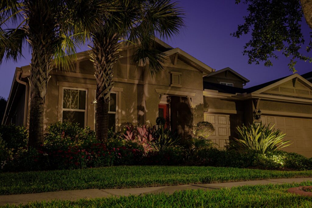 landscape lighting done outside a house