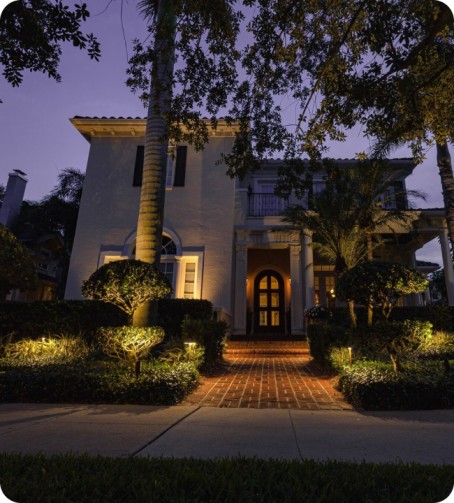 LED landscape lighting installation on palm trees in Vero Beach FL